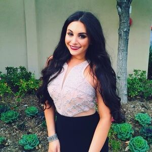 XSCAPE Black and Nude Caviar Beaded Mesh Formal Gown